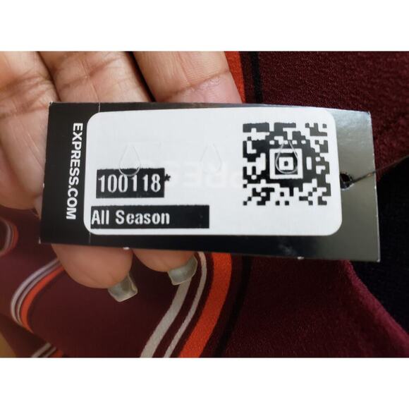 Express Blouse Top Women's Large Red Striped Elastic Waist Long Sleeve V Neck - Picture 7 of 13